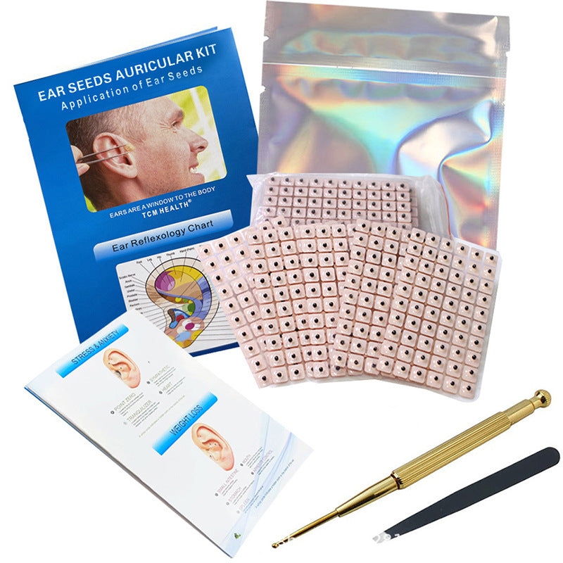 Multi-Condition Ear Seeds Acupuncture Kit 600 Counts, eBook Placement Chart, Probe, Acupressure Ear Chart, Tweezers