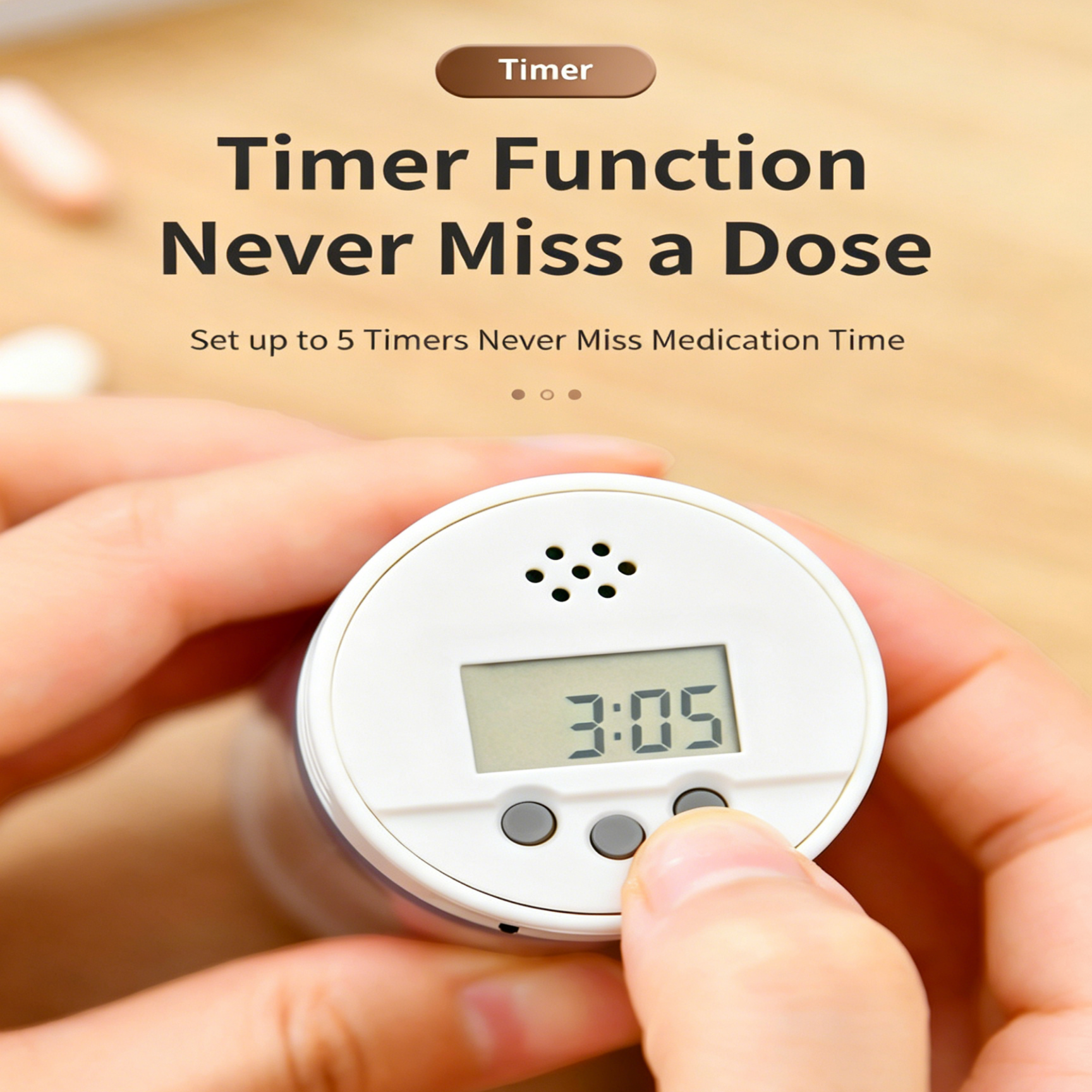 Japanese SP multi-functional medicine box, cutter, grinder storage box, alarm clock, water cup, five-in-one portable mini compartmentalization box