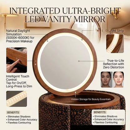 ⚡Limited-time offer⚡Modern Makeup Vanity Set with LED Mirror, Stool & Large Storage