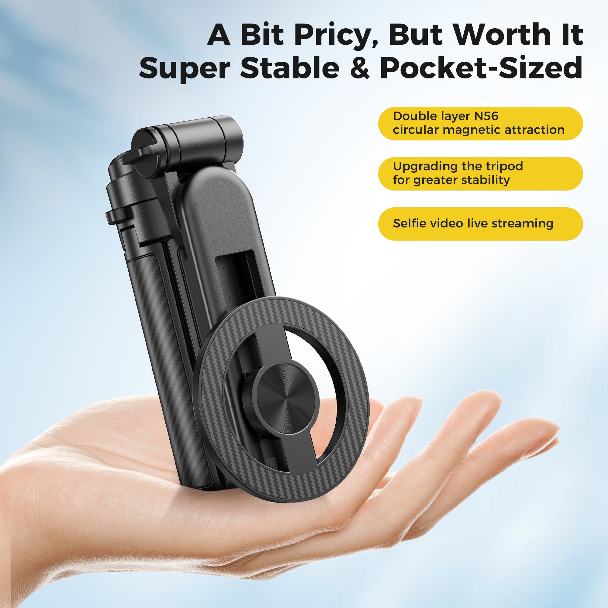 Free shipping,2026 New Upgrated 5-in-1 Magnetic Selfie Stick with Remote for Cell Phone 360° Rotation.Can Transforms into Mini Tripod/Camera Grip/Handheld Stabilizer/Phone Stand