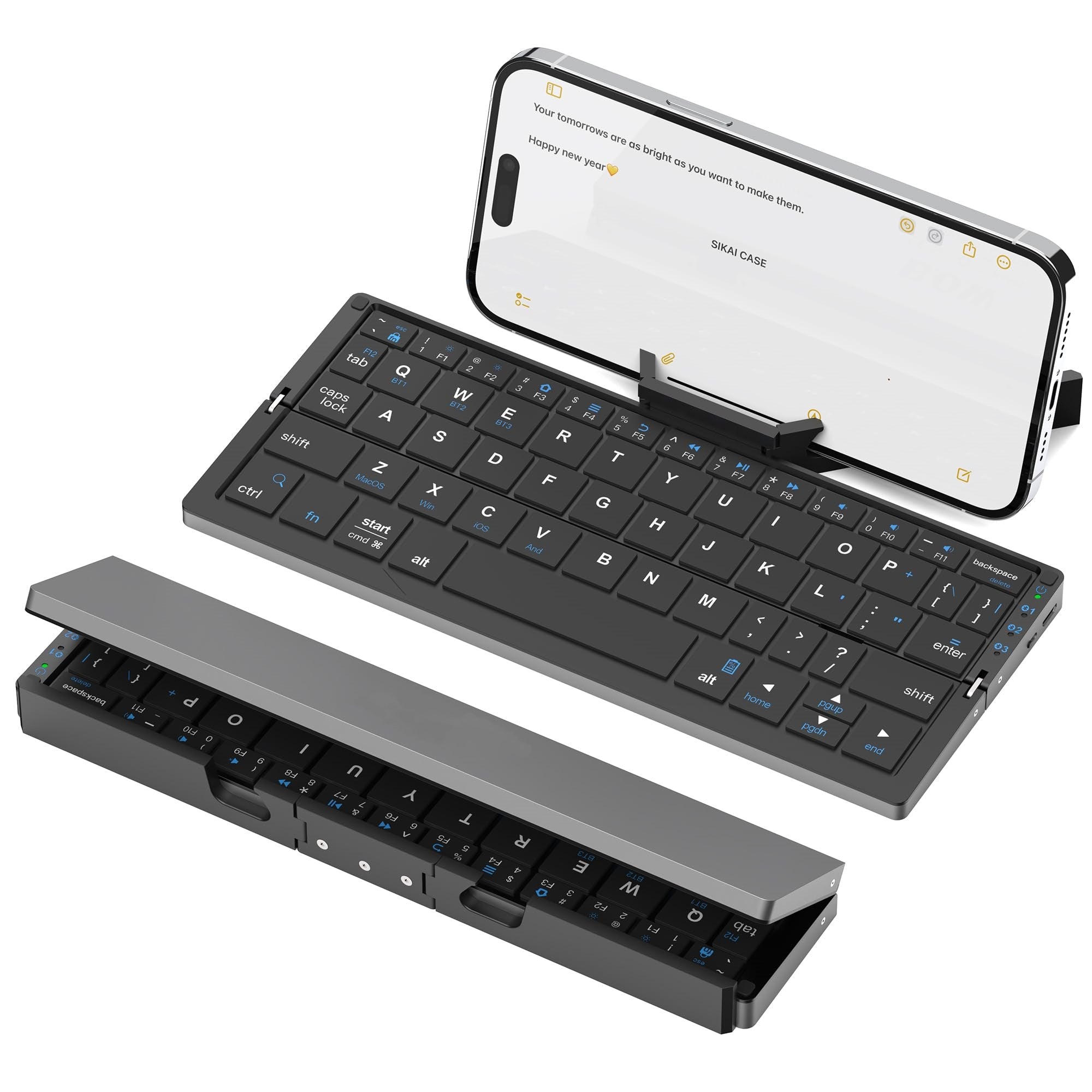 Foldable Bluetooth Keyboard with Magnetic Stand,Free shipping,Aluminum Alloy Mini Quiet Folding Portable Lightweight Travel Rechargeable Pocket for Tablet,iPad, Phones