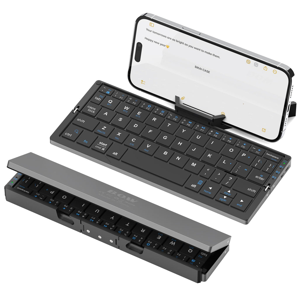 BOW Foldable Bluetooth Keyboard with Magnetic Stand,Free shipping,Aluminum Alloy Mini Quiet Folding Portable Lightweight Travel Rechargeable Pocket for Tablet,iPad, Phones