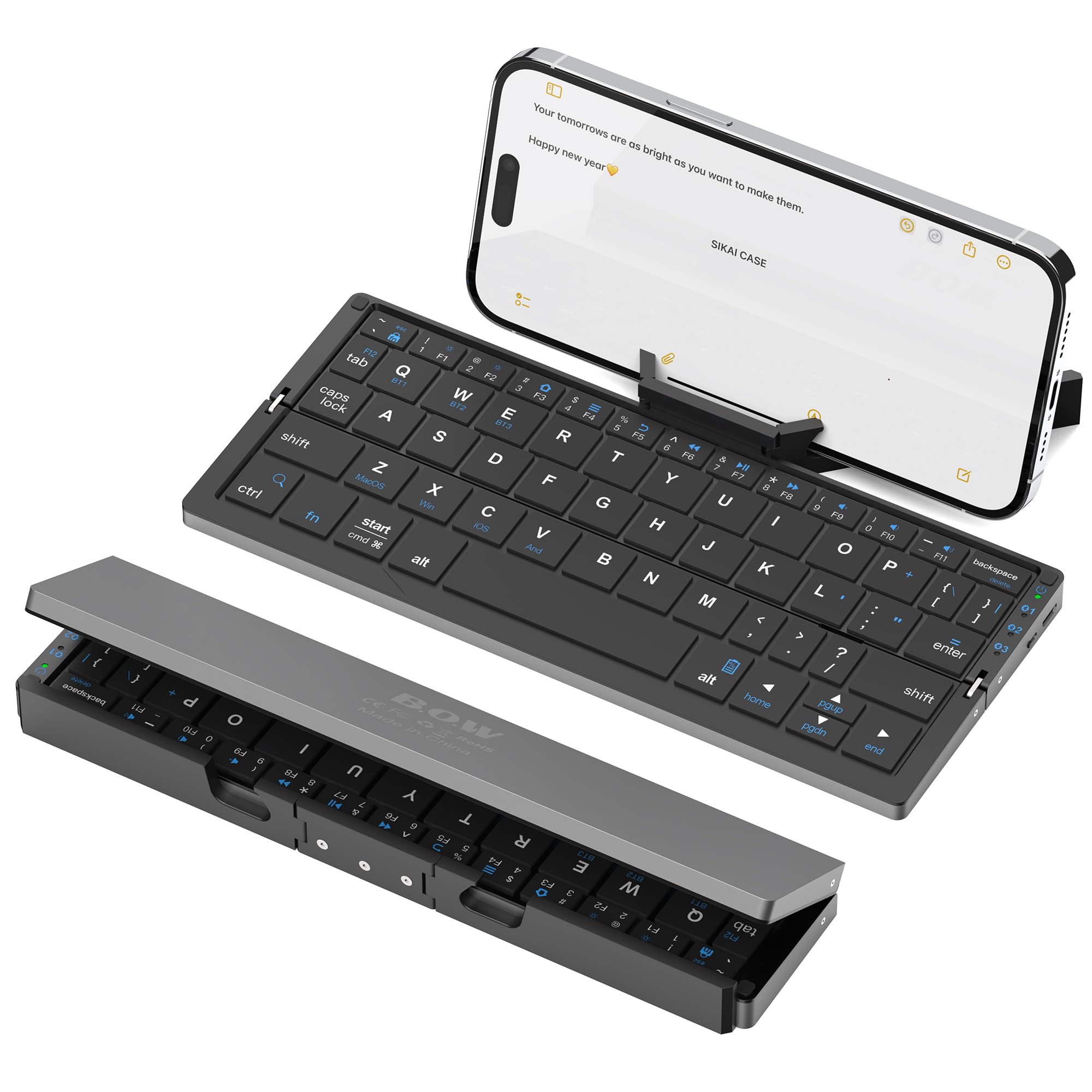 BOW Foldable Bluetooth Keyboard with Magnetic Stand,Free shipping,Aluminum Alloy Mini Quiet Folding Portable Lightweight Travel Rechargeable Pocket for Tablet,iPad, Phones