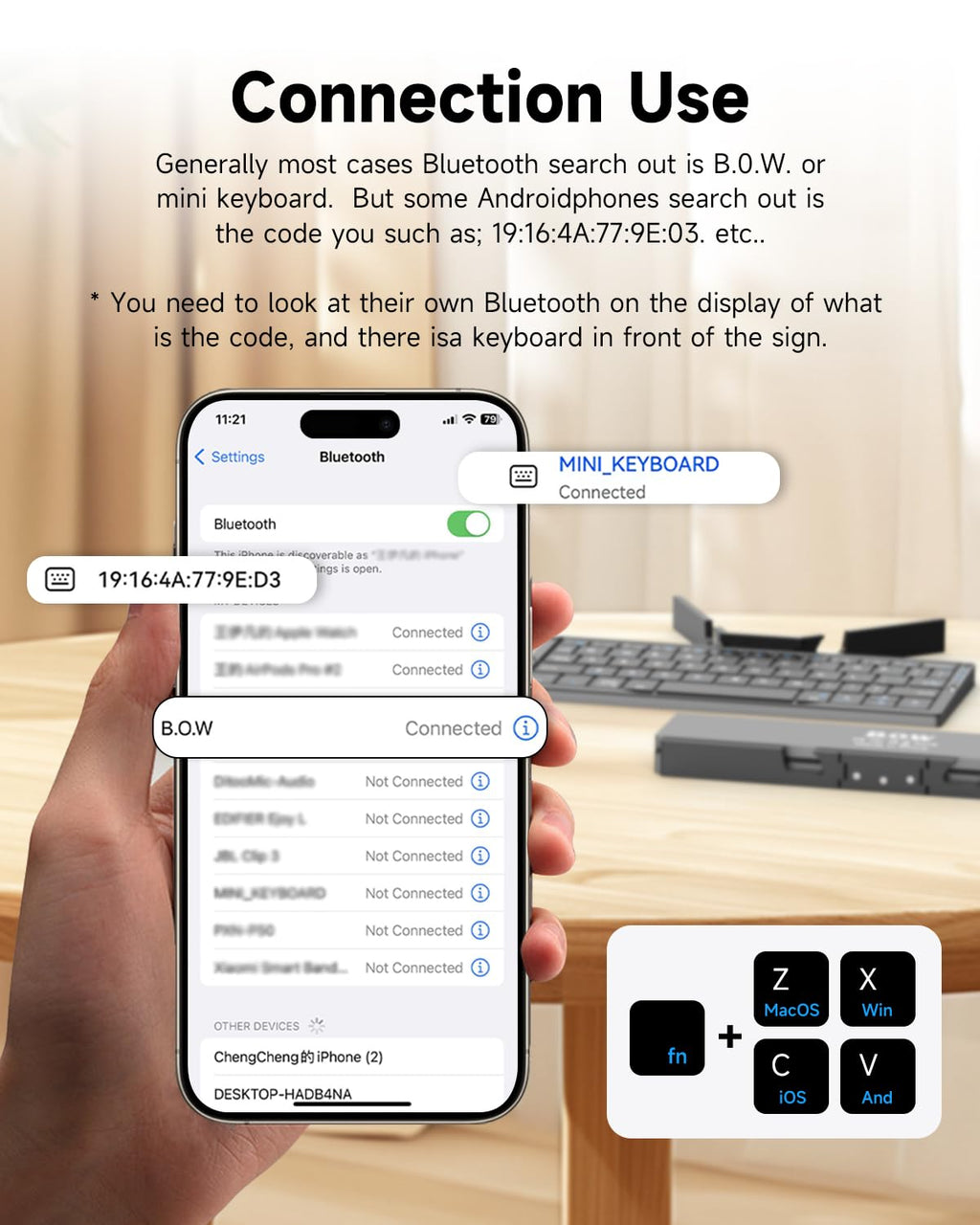 BOW Foldable Bluetooth Keyboard with Magnetic Stand,Free shipping,Aluminum Alloy Mini Quiet Folding Portable Lightweight Travel Rechargeable Pocket for Tablet,iPad, Phones