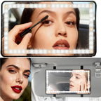 Car Sun Visor Vanity Mirror, 3 Light Modes, Rechargeable Dimmable Touch Screen Travel Makeup Mirror,Universal for Truck SUV-Car Accessories Essentials for Women(White/Pink）
