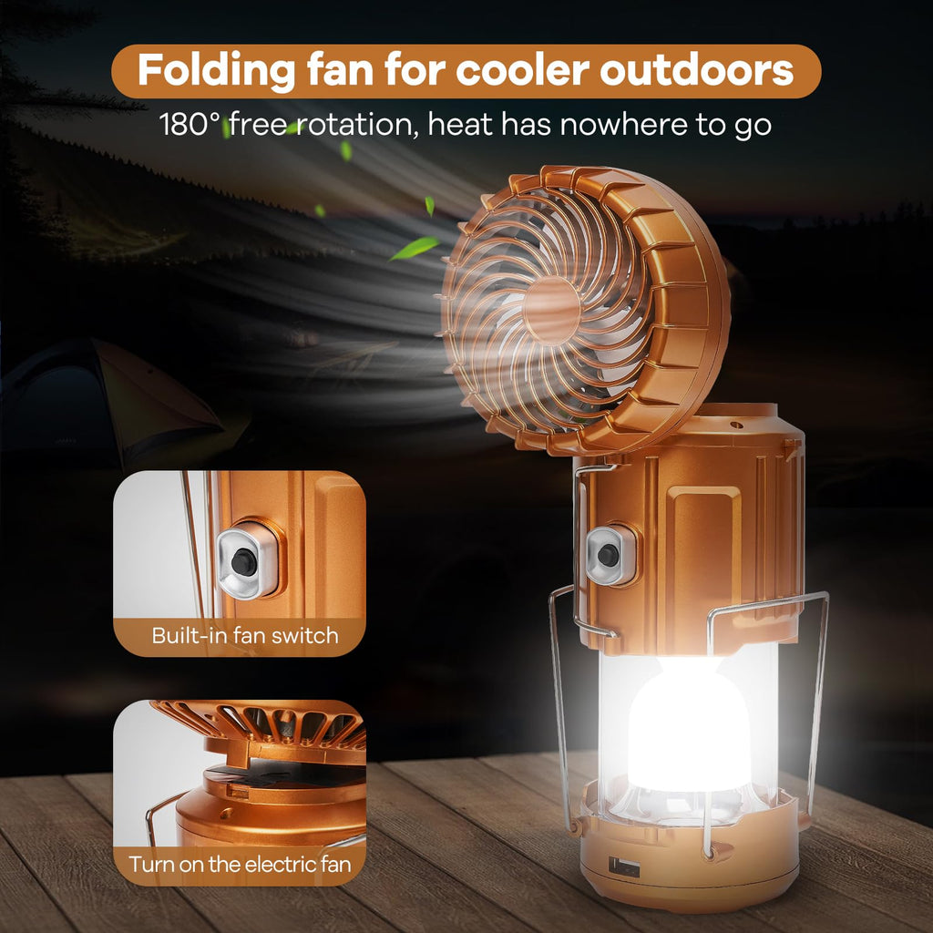 LED Camping Lantern, 【Solar Camping Lantern with Fan】Solar and Rechargeable Lantern Flashlight Collapsible and Portable Light for Daily/Camp/Hiking/Night Fishing/Emergency