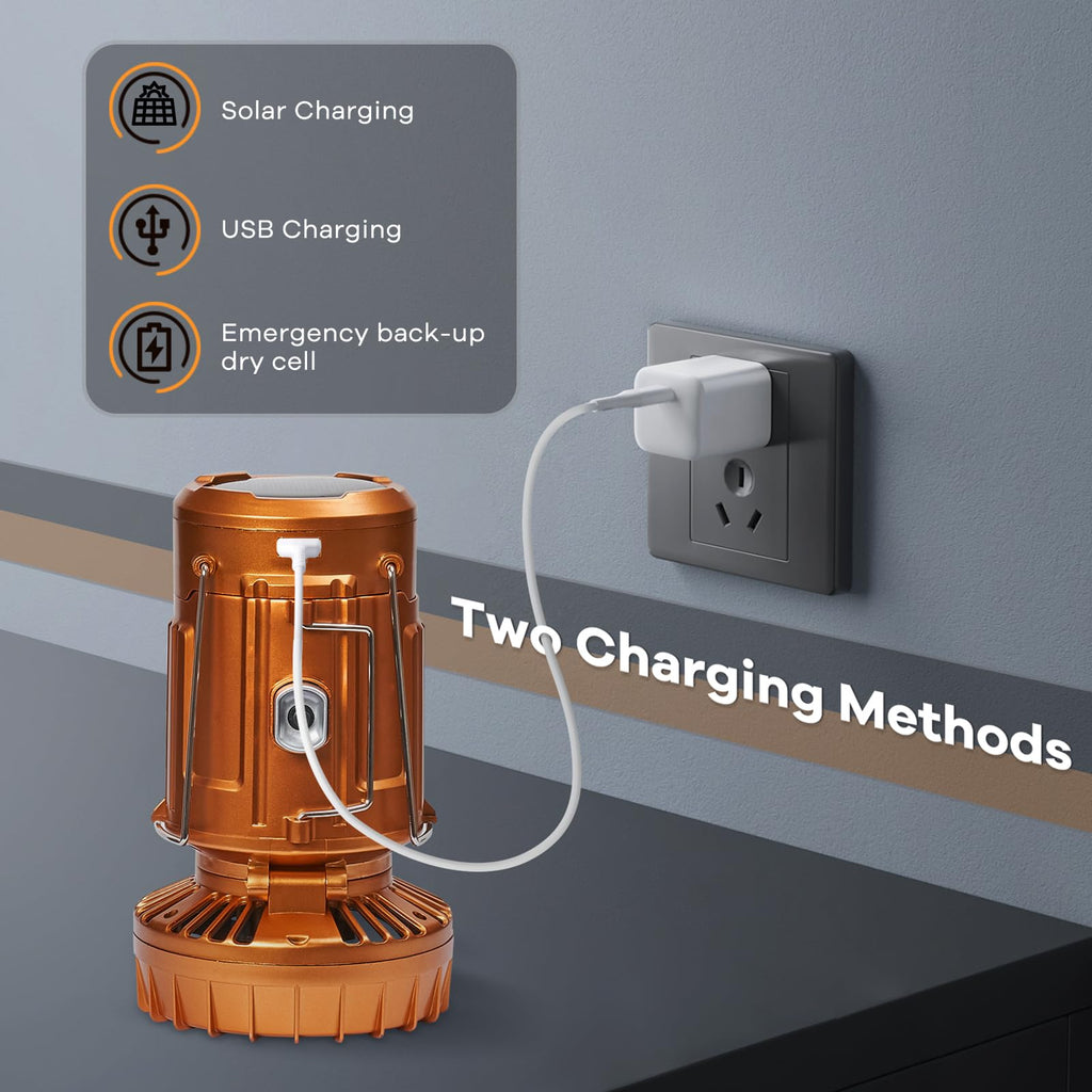 LED Camping Lantern, 【Solar Camping Lantern with Fan】Solar and Rechargeable Lantern Flashlight Collapsible and Portable Light for Daily/Camp/Hiking/Night Fishing/Emergency