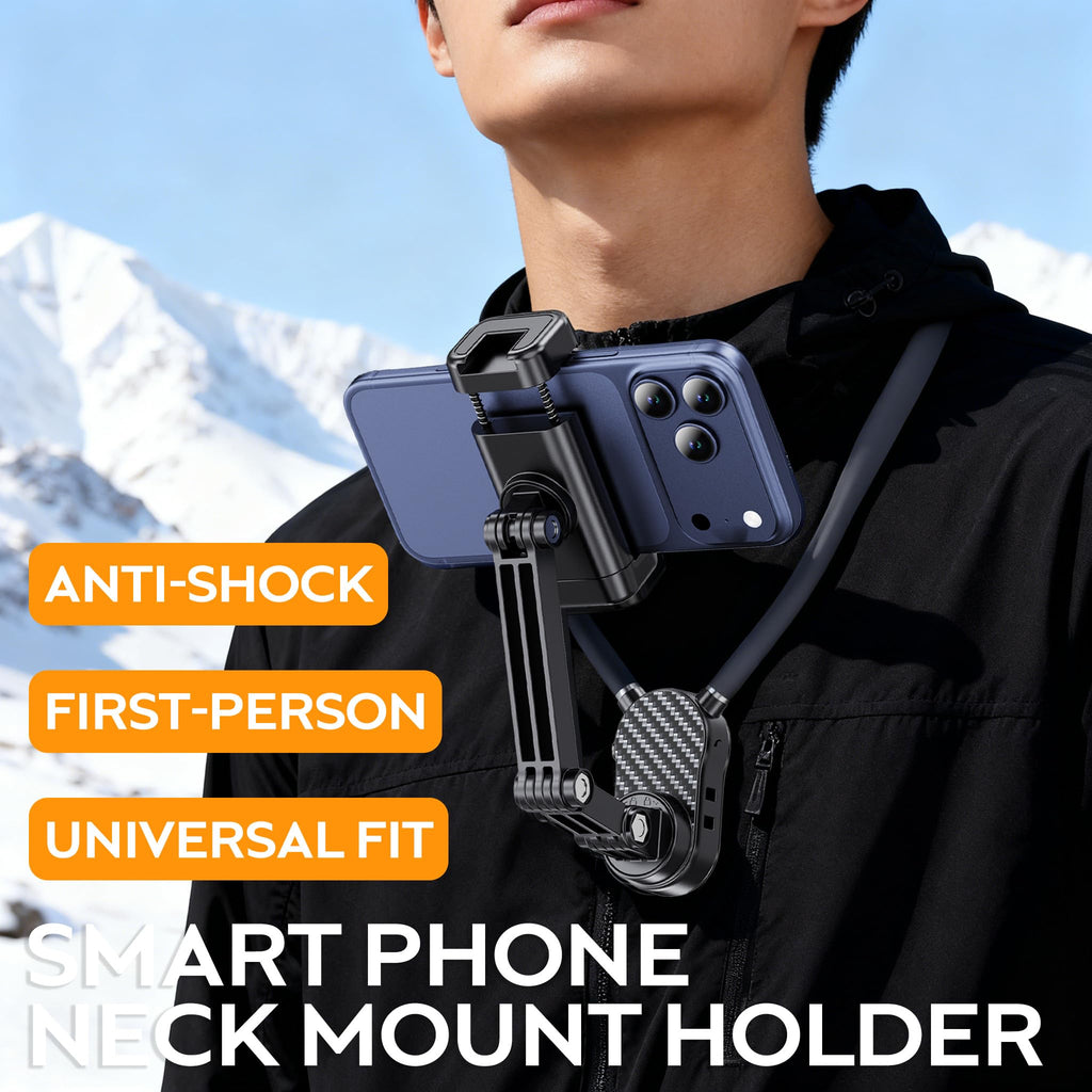 Magnetic Neck Mount for Phones and Cameras, POV/Vlog Recording Selfie Hand Free Neck Mount, Cooking/Riding Video Fliming, Anti-Shake Chest Strap, for iPhone Android, 360° Adjustable