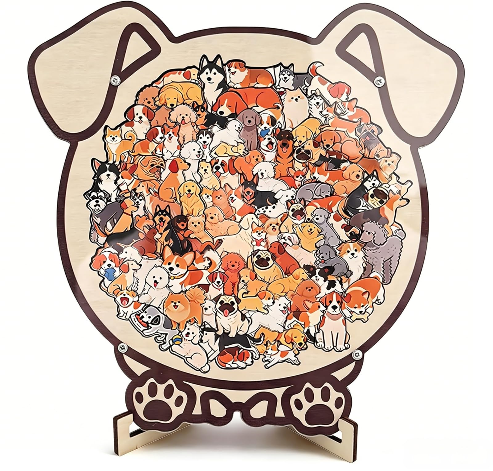 Dog Shaped/Cat Shaped Wooden Jigsaw Puzzle, 92-143 Pieces Thick Wood Puzzle with Acrylic Cover & Frame, Colorful Cute Animal Dog Puzzle, Decorative Puzzle Gift for Dog Lovers, Home Wall Decor