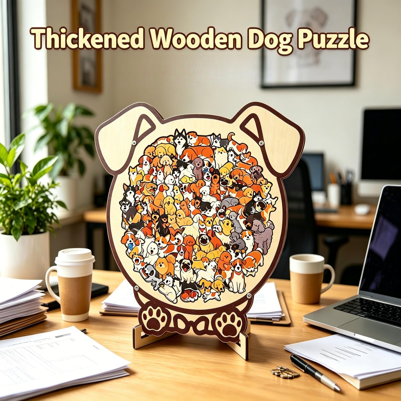 Dog Shaped/Cat Shaped Wooden Jigsaw Puzzle, 92-143 Pieces Thick Wood Puzzle with Acrylic Cover & Frame, Colorful Cute Animal Dog Puzzle, Decorative Puzzle Gift for Dog Lovers, Home Wall Decor