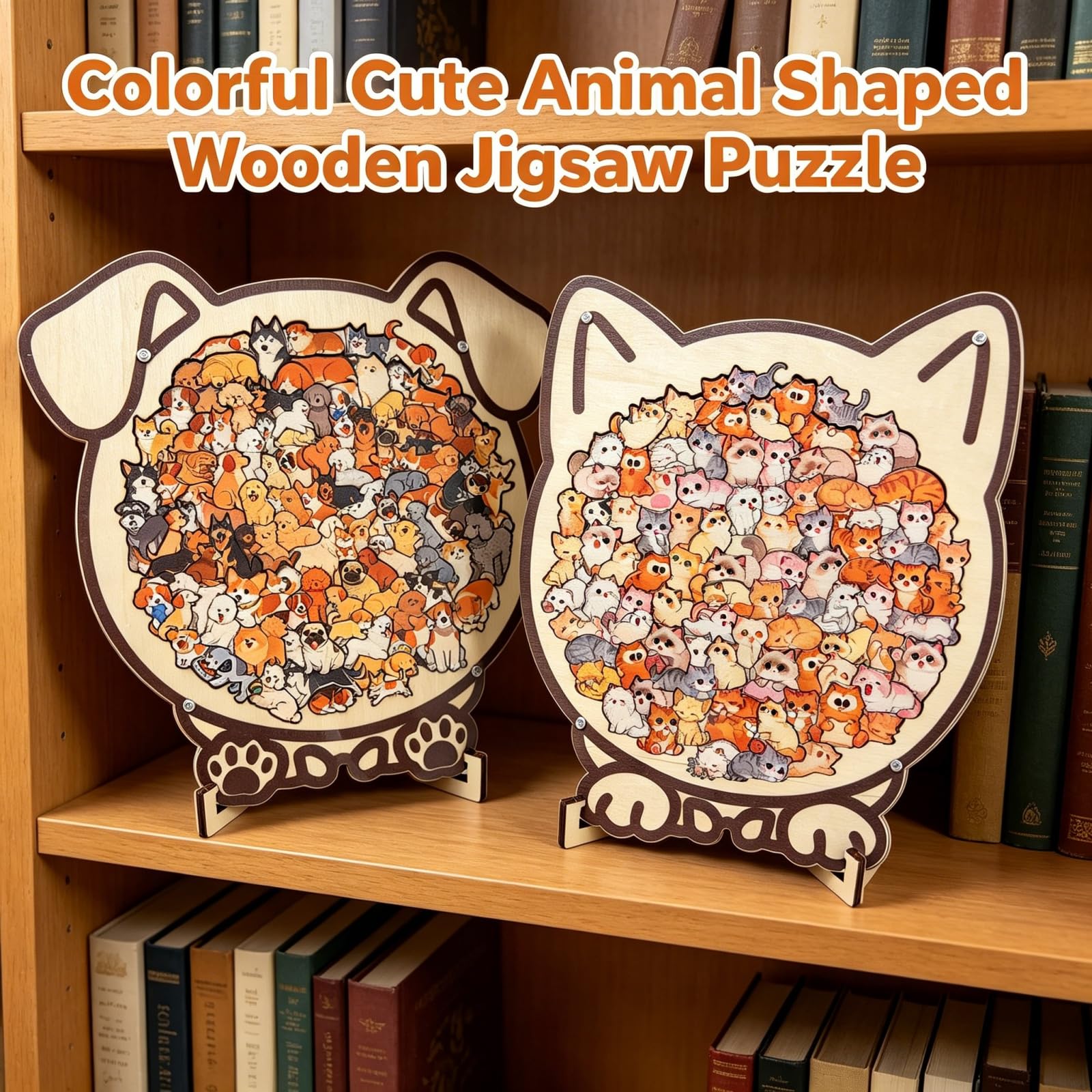 Dog Shaped/Cat Shaped Wooden Jigsaw Puzzle, 92-143 Pieces Thick Wood Puzzle with Acrylic Cover & Frame, Colorful Cute Animal Dog Puzzle, Decorative Puzzle Gift for Dog Lovers, Home Wall Decor