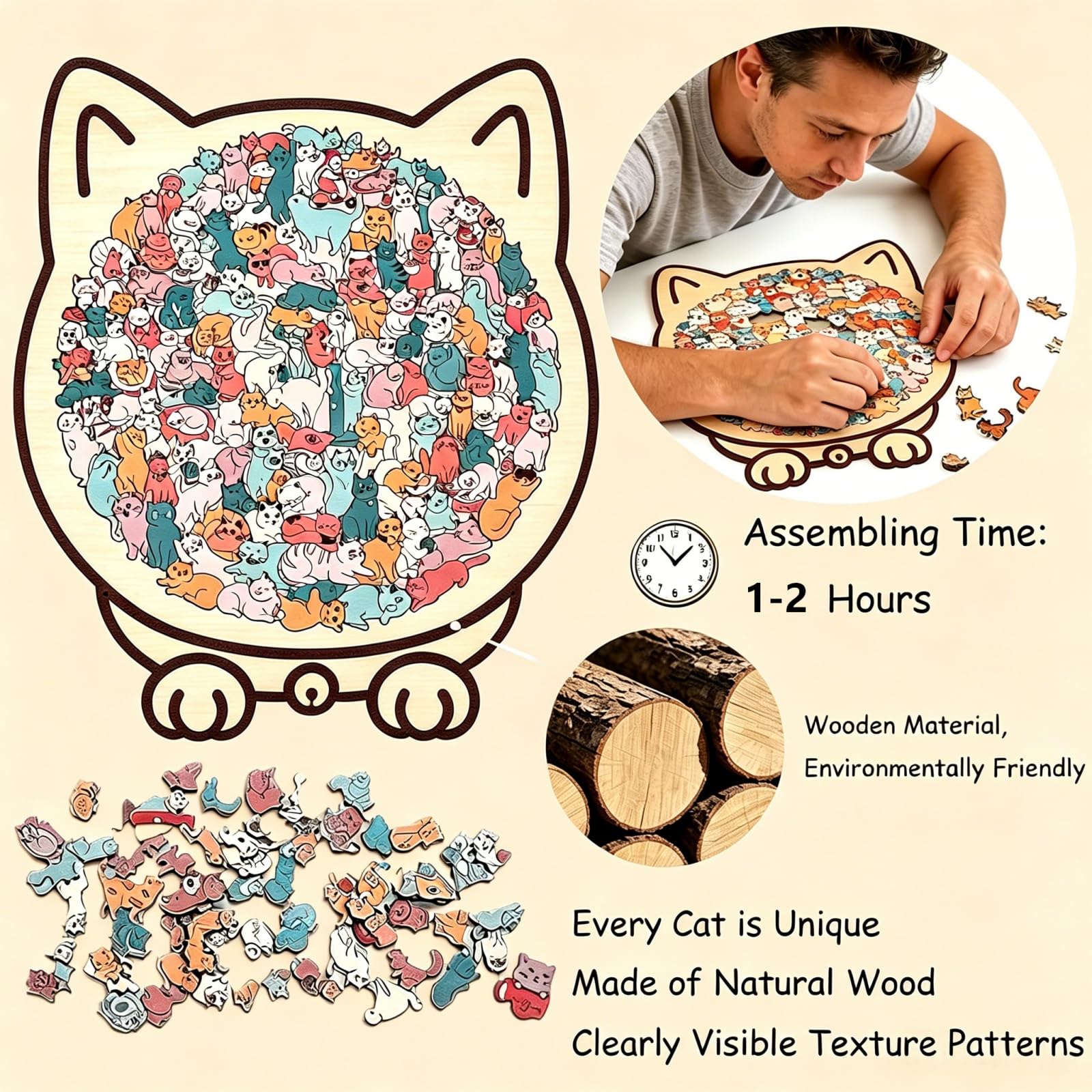 Dog Shaped/Cat Shaped Wooden Jigsaw Puzzle, 92-143 Pieces Thick Wood Puzzle with Acrylic Cover & Frame, Colorful Cute Animal Dog Puzzle, Decorative Puzzle Gift for Dog Lovers, Home Wall Decor