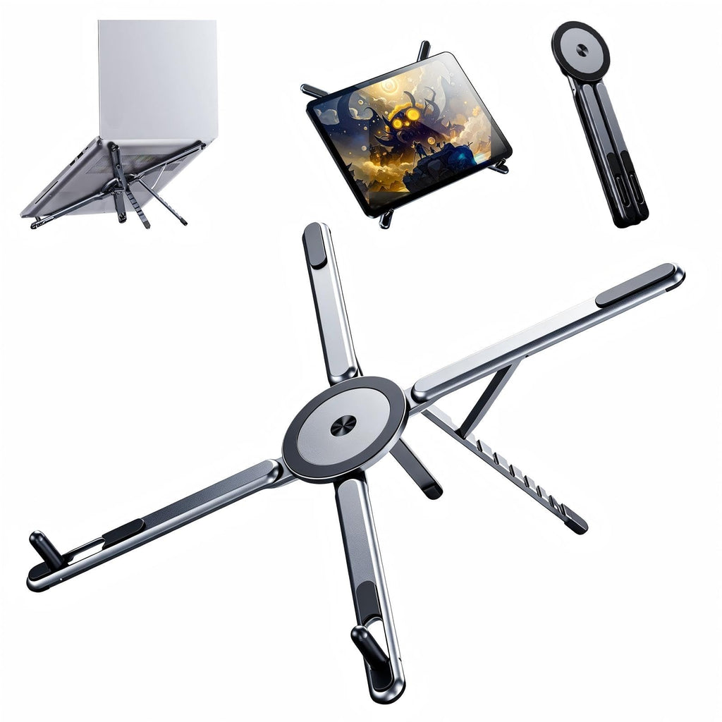 3-in-1 Magnetic Laptop Phone Tablet Adjustable Aluminum Stand | 8-Tier Ergonomic Lift Design, N55 Strong Magnetic, Infinite Multi-angle, Portable Pocket Size for Travel Vlog Office Zoom