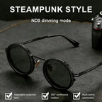 Adjustable Tint Sunglasses, 1–9 Gear Manual Dimming Polarized UV400, Retro Round Metal Frame Steampunk Sunglasses