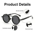 Adjustable Tint Sunglasses, 1–9 Gear Manual Dimming Polarized UV400, Retro Round Metal Frame Steampunk Sunglasses