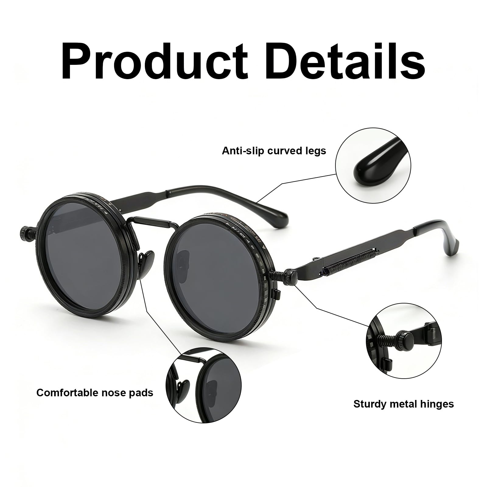Adjustable Tint Sunglasses, 1–9 Gear Manual Dimming Polarized UV400, Retro Round Metal Frame Steampunk Sunglasses