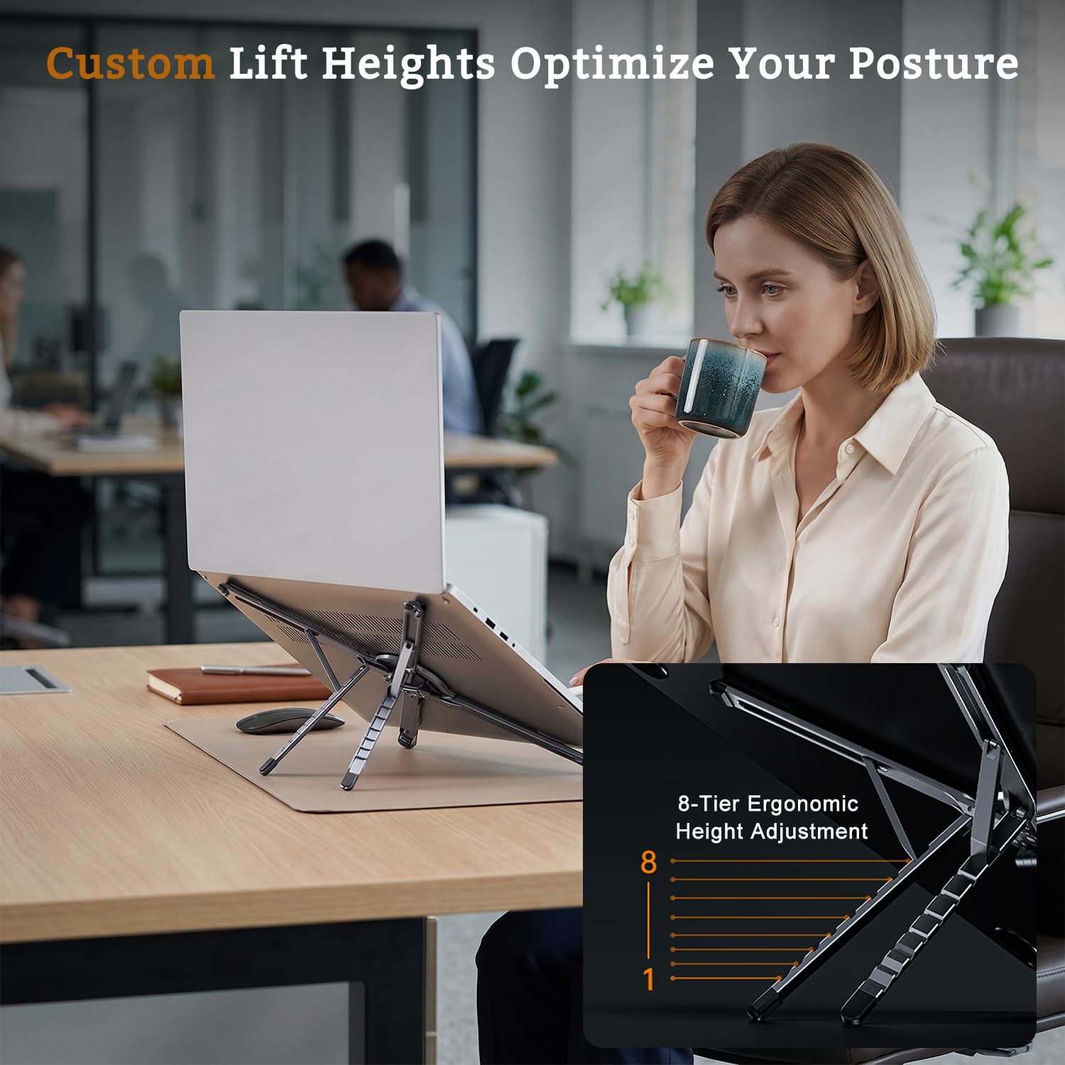 3-in-1 Magnetic Laptop Phone Tablet Adjustable Aluminum Stand | 8-Tier Ergonomic Lift Design, N55 Strong Magnetic, Infinite Multi-angle, Portable Pocket Size for Travel Vlog Office Zoom