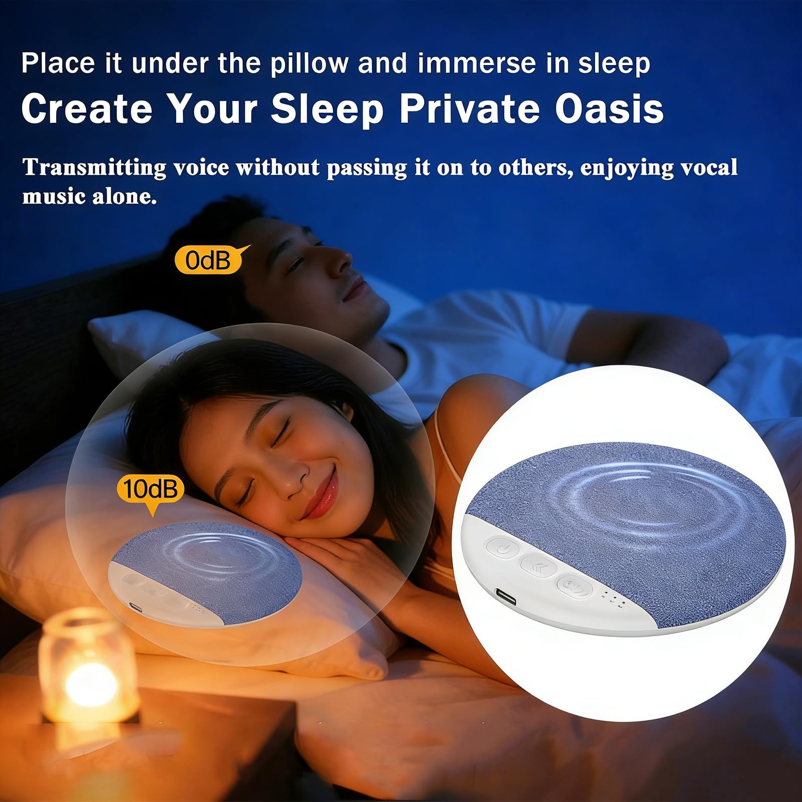 2026 New Bluetooth Sleep Pillow Speaker, Wireless White Noise Pillow Speaker with Timer, Ultra-Thin Stereo Bass Private Sleep Speaker for Adults Kids