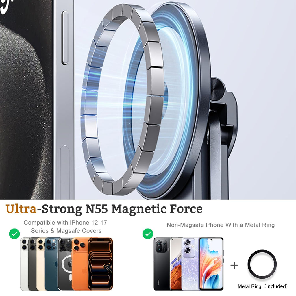 3-in-1 Magnetic Laptop Phone Tablet Adjustable Aluminum Stand | 8-Tier Ergonomic Lift Design, N55 Strong Magnetic, Infinite Multi-angle, Portable Pocket Size for Travel Vlog Office Zoom