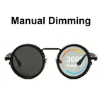 Adjustable Tint Sunglasses, 1–9 Gear Manual Dimming Polarized UV400, Retro Round Metal Frame Steampunk Sunglasses
