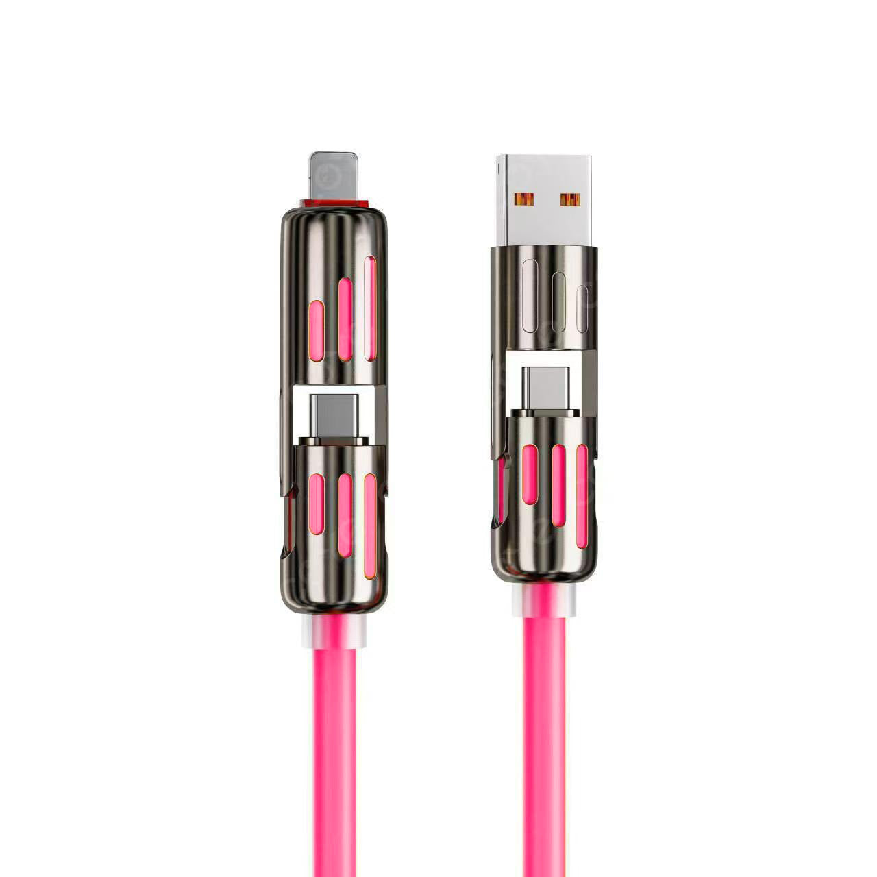 2pcs,240W 4-in-1 USB C Multi Charger Cable with LED Indicator,6.6ft, PD 5A Fast Charging & Data Sync, Silicone, Compatible for iPhone, Samsung, Laptop