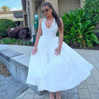 2026 Summer Satin Look Halter Maxi Dress Women Deep V Open Back Flowy Swing Elegant Long Party Dress