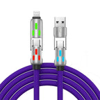 2pcs,240W 4-in-1 USB C Multi Charger Cable with LED Indicator,6.6ft, PD 5A Fast Charging & Data Sync, Silicone, Compatible for iPhone, Samsung, Laptop