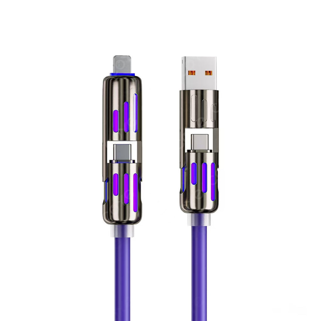 2pcs,240W 4-in-1 USB C Multi Charger Cable with LED Indicator,6.6ft, PD 5A Fast Charging & Data Sync, Silicone, Compatible for iPhone, Samsung, Laptop