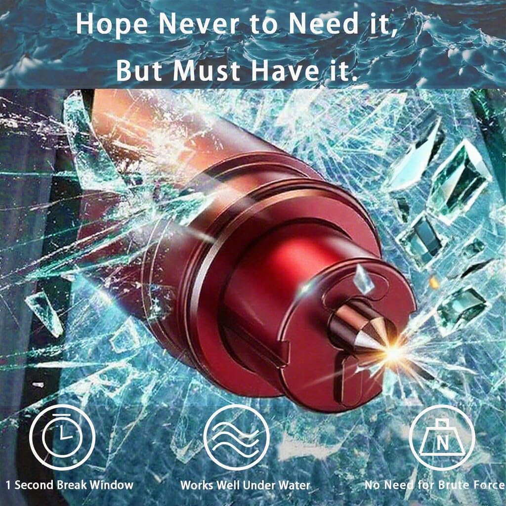 Final 5 Hours: 30%OFF/Gift of test glass 🔥4Pcs 2026 Upgraded Safety Hammer,Safe Hammer Glass Breaker Under Water,Seatbelt Cutter Window Breaker Emergency Escape Tool,Seat Belt Cutter and Glass Breaker for Cars