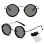 Adjustable Tint Sunglasses, 1–9 Gear Manual Dimming Polarized UV400, Retro Round Metal Frame Steampunk Sunglasses