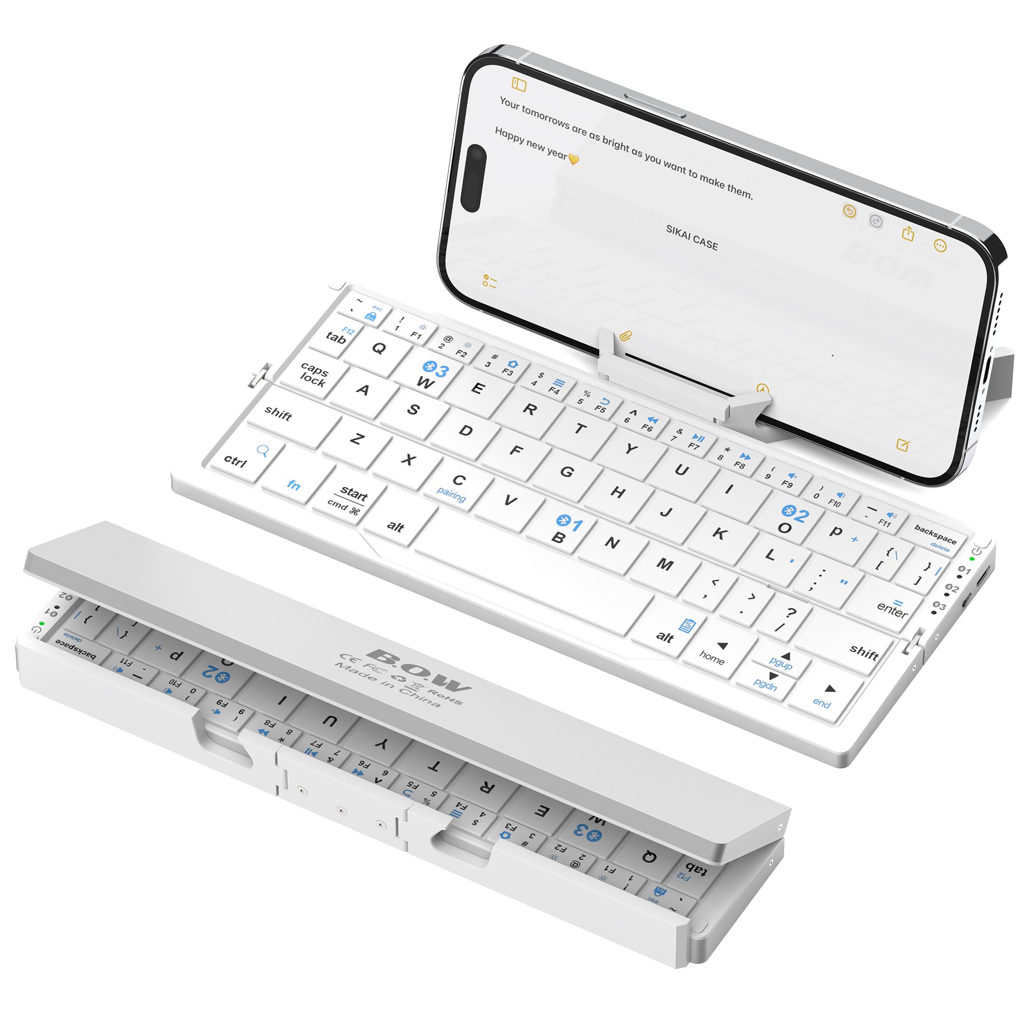 BOW Foldable Bluetooth Keyboard with Magnetic Stand,Free shipping,Aluminum Alloy Mini Quiet Folding Portable Lightweight Travel Rechargeable Pocket for Tablet,iPad, Phones