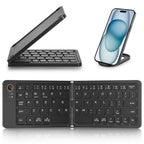 Mini Foldable Bluetooth Keyboard with a free phone holder - Portable Wireless Full Size Keyboard (Sync Up to 3 Devices), Ultra-Slim Aluminum Travel Folding Keyboards for iPhone iPad Mac Android Windows iOS