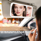 Car Sun Visor Vanity Mirror, 3 Light Modes, Rechargeable Dimmable Touch Screen Travel Makeup Mirror,Universal for Truck SUV-Car Accessories Essentials for Women(White/Pink）