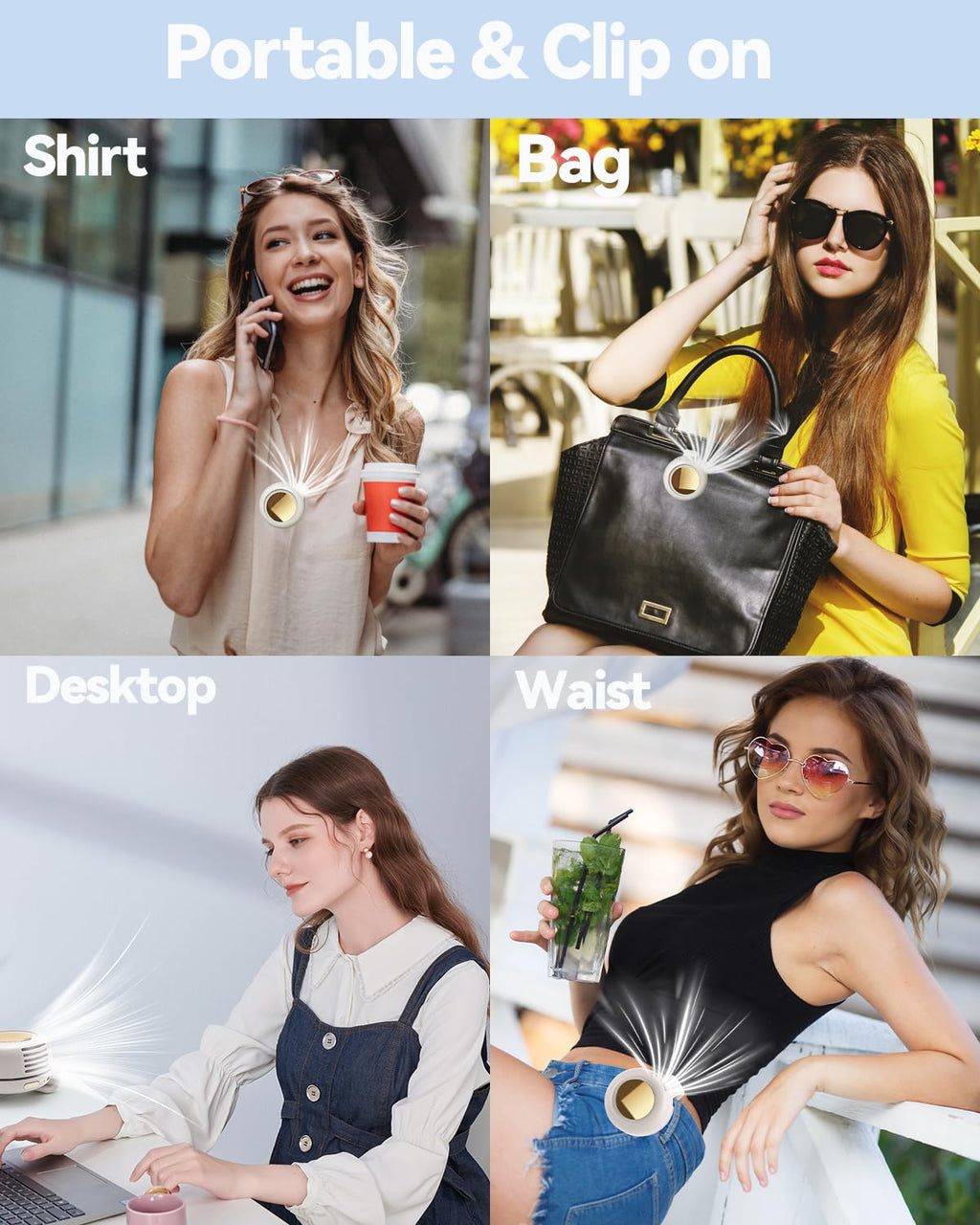 🔥Buy 2 get free shipping🔥Portable Silent Mini Bladeless Fan Clip On, Small Fan Clip on for Shirt & Waist, Adjustable 3-Speed Suspended Whirlwind Fans, For Outdoor & Travel & Office, Travel Accessories, Gift